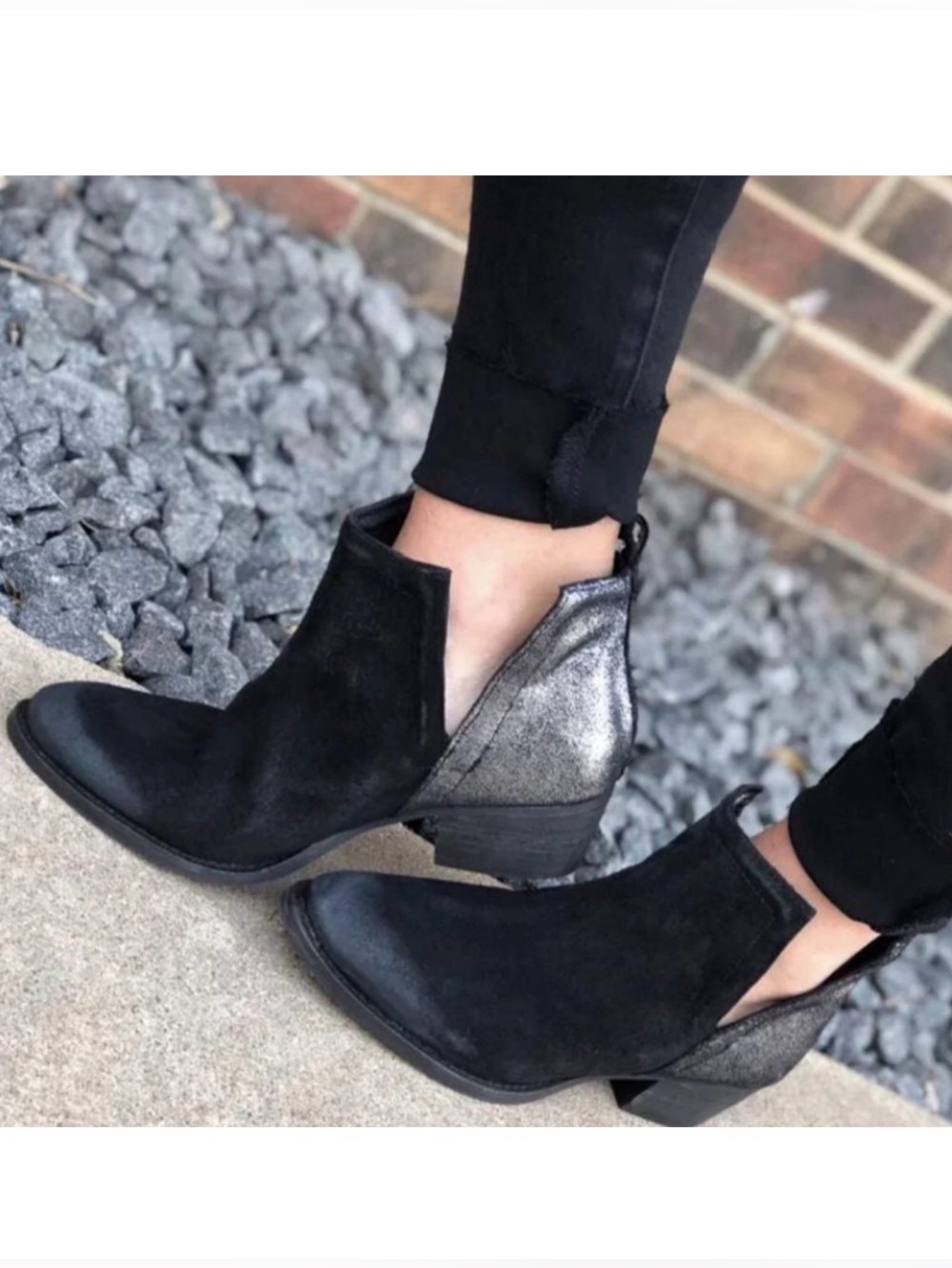 DIBA.TRUE Stop By Distressed Suede Booties Black & Metallic Pewter 7.5 NWOB